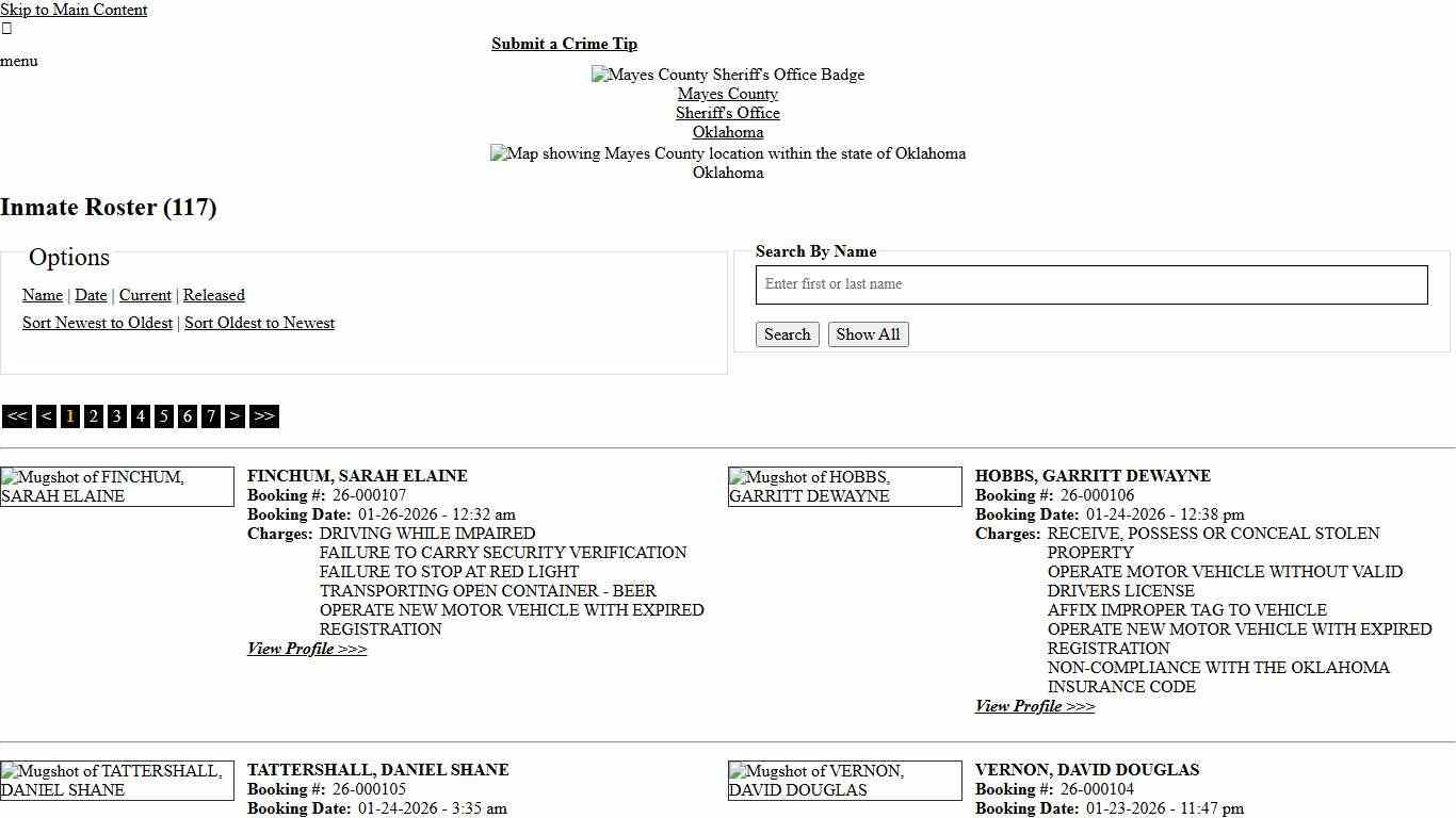 Inmate Roster - Current Inmates Booking Date Descending - Mayes County, OK Sheriff