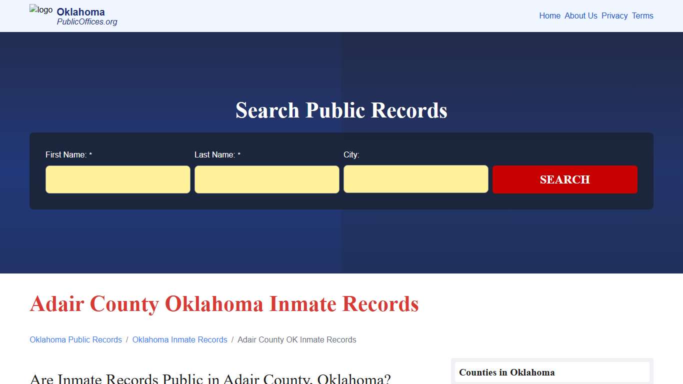 Adair County, OK Inmate Records Search – PublicOffices.org